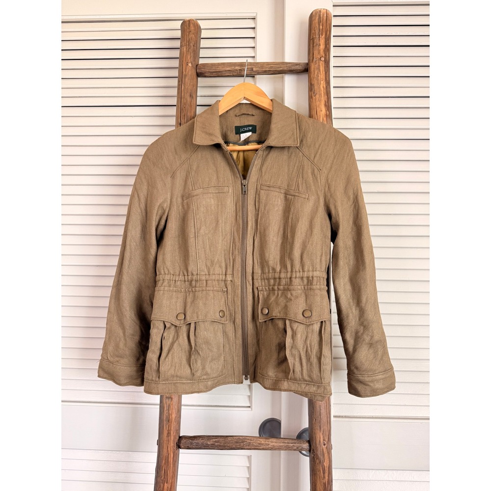 J.Crew Women Brown/green Utility Field Jacket Size 2 Full Zip Cargo Pocket